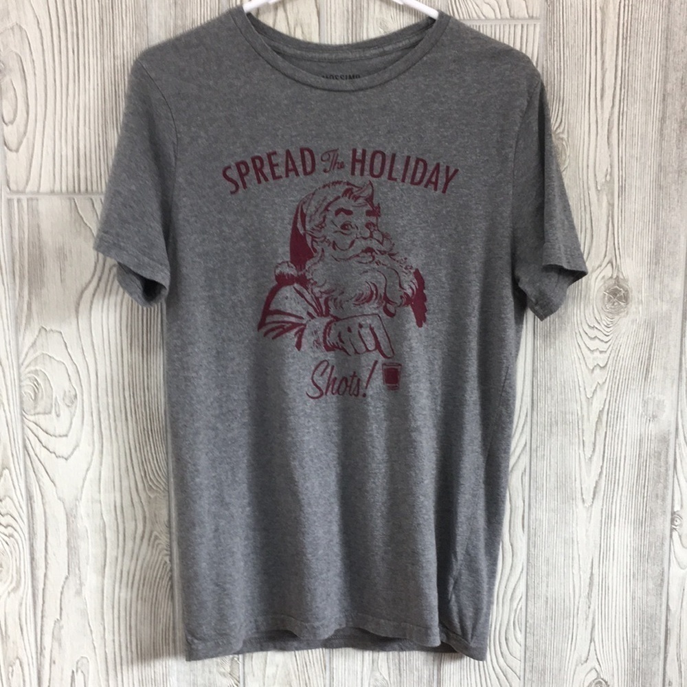 Mossimo Mens Christmas Santa T-Shirt Gray Size Small Short Sleeve Graphic Tee